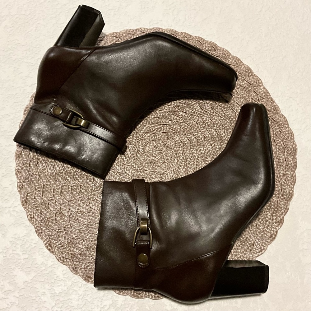 Nine & Co by Nine West Womens Brown Leather Block Heel Ankle Boots Size 8 M
